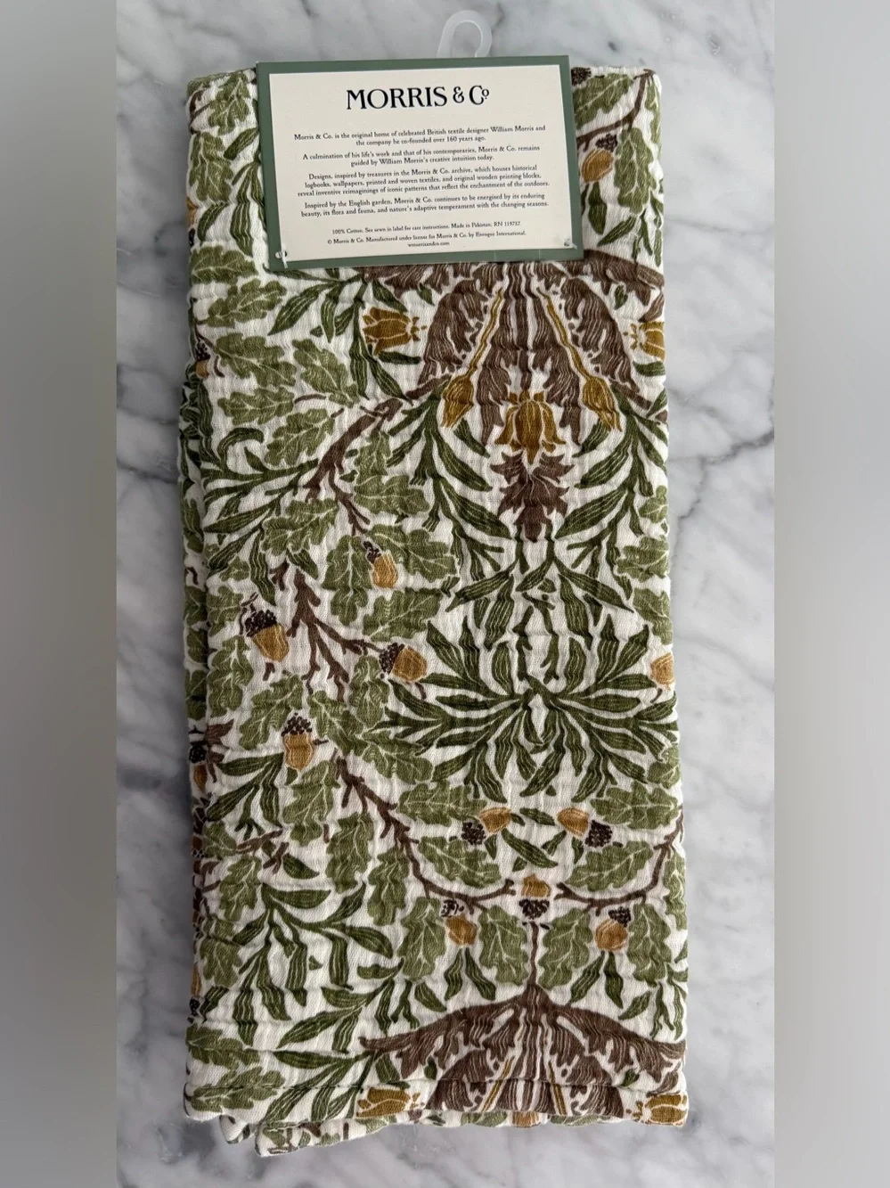 William Morris & Co Kitchen Dish Towels Set of 2 ACORN Green Brown 100% Cotton